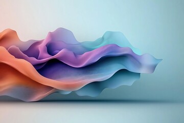 Poster - A mesmerizing abstract digital showcasing a captivating arrangement of iridescent wavy forms in a serene palette of blues and purples with a captivating