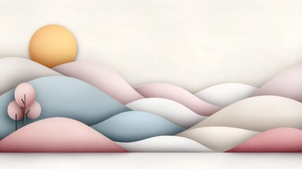 Poster - Tranquil and serene pastel gradient landscape with a gentle transition from soft pink to muted beige hues