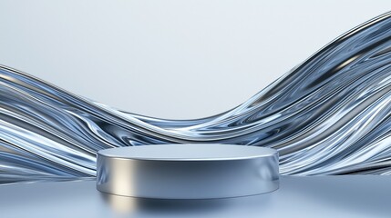 Poster - Sleek 3D Podium in Empty Space Surrounded by Abstract Waves