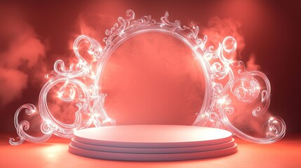 Poster - Stylish 3D Podium with Decorative Frame in Large Empty Area