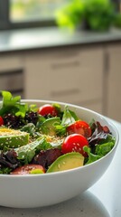 Wall Mural - Delicious Avocado and Tomato Salad in a White Bowl