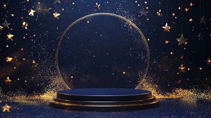 Poster - Stylish 3D Podium Surrounded by Stars and Ample Empty Space for Montage