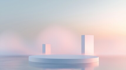 Poster - Sleek 3D Podium Surrounded by Ample Empty Space in Dreamy Environment