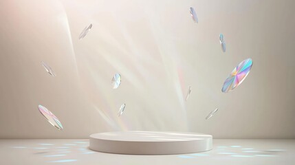 Poster - Modern 3D Podium in Ample Empty Space Surrounded by Abstract Discs