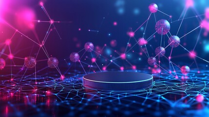 Poster - Modern 3D Podium in an Empty Space Surrounded by Abstract Connections