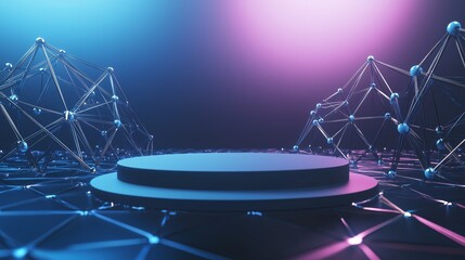 Poster - Modern 3D Podium in an Empty Space Surrounded by Futuristic Structures