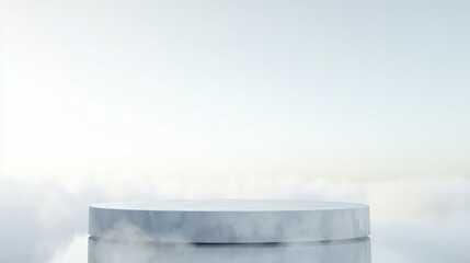 Poster - Minimalist 3D Podium in Large Empty Area Above Soft Clouds