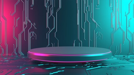Poster - Modern 3D Podium Surrounded by Ample Space and Futuristic Elements