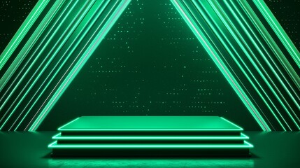 Poster - Elegant 3D Podium with Empty Space and Green Lighting Effects