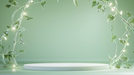 Poster - Elegant 3D Podium Surrounded by Ivy with Ample Empty Space for Display