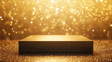 Poster - Stylish 3D Podium in Large Empty Area with Sparkling Golden Background