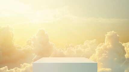Poster - Spacious 3D Podium with Stylish Framing Against a Cloudy Sky Background