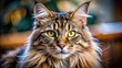 © ChannelPIC - Close-up of a regal Coon cat, its long fur highlighted in a sharply focused portrait.