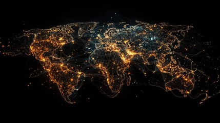 Poster - global communication network concept with interconnected business nodes and human resources collabor
