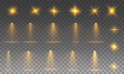 Wall Mural - yellow light effects. beam from a spotlight and a star. gold shine, glow, white. glowing abstract is