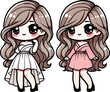 © Mimizuzuhaha - A cute kawaii-style girl with long flowing hair, wearing a long dress. Cartoon comic vector illustration