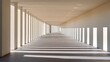© Iona - A corridor filled with symmetrical columns casts sharp shadows, creating a rhythmic display of light and geometry in minimalist design.