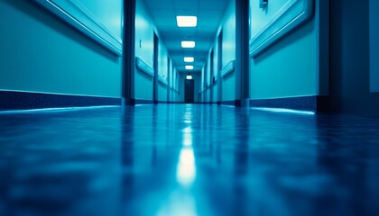 Wall Mural - Empty Hospital Corridor, Medical Background With Copy Space, Healthcare And Medicine Concept