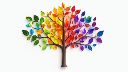 Poster - Vibrant Artistic Depiction of a Tree With Colorful Rainbow Leaves