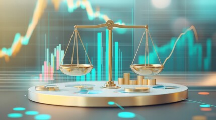 Poster - symbolic representation of balance with scales and graphs, illustrating business analytics and decis