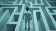 © Johannes - Businessman standing in middle of a maze looking for the right way out, problems and solutions concept