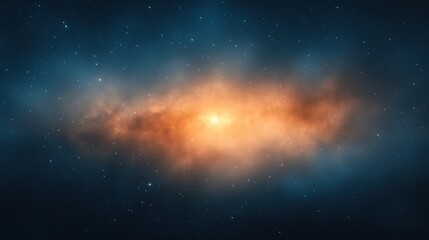 Wall Mural - luminous starry night sky with a glowing orange nebula center and sparkling stars in dark blue space