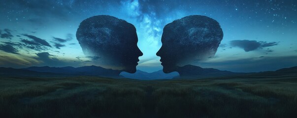 Wall Mural - scenic mountain range under a starry night sky, breathtaking natural landscape, serene cosmic wonder
