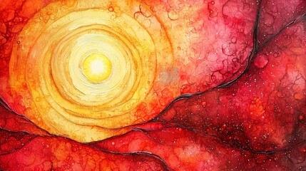 Poster - Vibrant Abstract Artwork of Sun in Fiery Colors with Swirling Patterns and Textures for Creative Projects