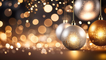 Wall Mural - abstract christmas bokeh defocused silver and golden lighting fixtures