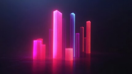 Poster - abstract financial graphic illustrating growth with glowing bar charts against a dark background, sy