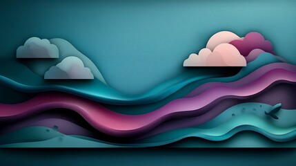 Poster - Mesmerizing abstract background design featuring iridescent fluid shapes in soothing shades of blue and purple creating a dreamlike