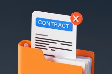 Poster - Rejected contract document in an orange folder, indicating disapproval or failure.