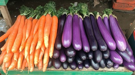 Poster - Vibrant Orange Carrots and Deep Purple Eggplants