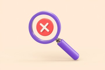 Poster - A purple magnifying glass focuses on a red cross symbol, signifying rejection or error.