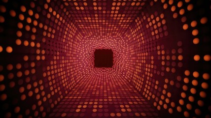 Poster - Abstract digital tunnel with glowing red dots, creating a mesmerizing and futuristic visual effect.