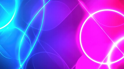Poster - Vibrant Neon Lights Abstract Background with Glowing Lines and Circles