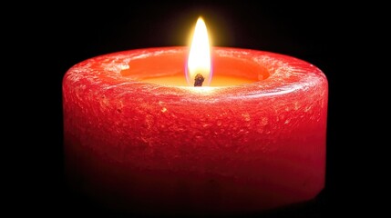 Poster - Red candle flame illuminating darkness with soft shadows creates a serene and peaceful atmosphere suitable for relaxation or meditation.