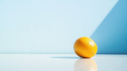 Poster - vibrant orange kiwi fruit on light blue background with ample copy space and shadow play for creativ
