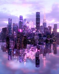 Poster - luminous urban symphony of towering skyscrapers and prismatic architectural patterns with kinetic da