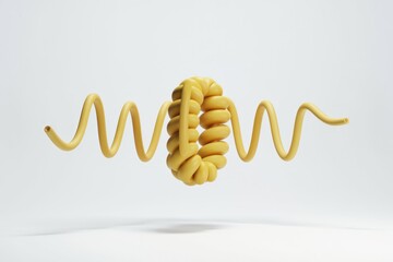 Aufkleber - Abstract 3D rendering of a yellow coiled rope forming a unique shape against a white background.