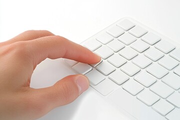 Poster - a person typing away on a clean and simple white keyboard, ideal for use in tech-related contexts or