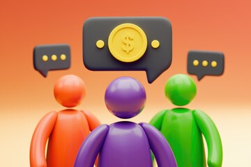 Aufkleber - People discussing money in chat bubbles, financial conversation, online payment.