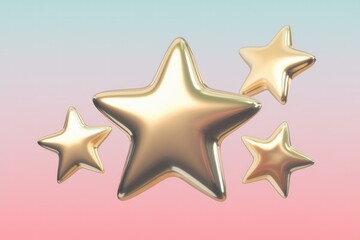 Poster - Four golden stars float against a pastel pink and blue background.