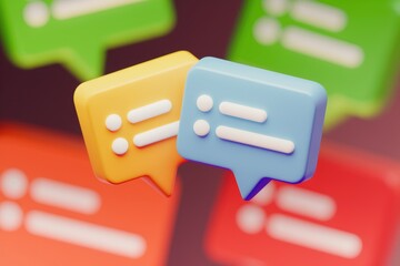 Leinwandbilder - 3D render of colorful speech bubbles with text lines, symbolizing communication and messaging.