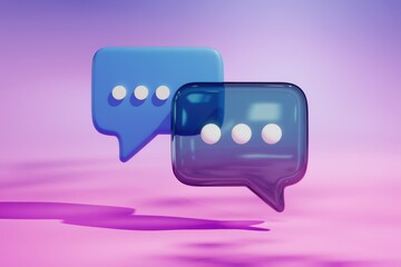 Leinwandbilder - Two 3D glossy speech bubbles with ellipsis, symbolizing communication and messaging.
