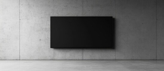 Poster - Minimalist gray concrete backdrop featuring sleek black LED television mockup perfect for advertising and design presentations