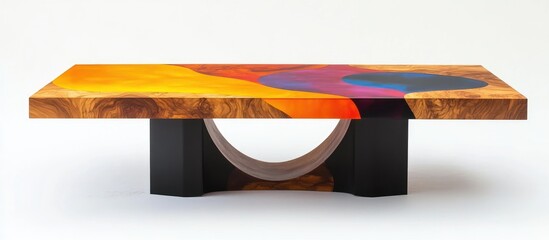 Poster - Modern wooden table featuring vibrant epoxy resin inlays perfect for contemporary living areas enhancing interior design aesthetic.
