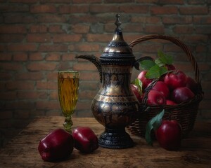 Wall Mural - Still life with apples and  glass of juice