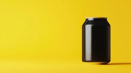Poster - Sleek Black Soda Can Mockup on Vibrant Yellow Background for Creative Branding and Advertising Projects