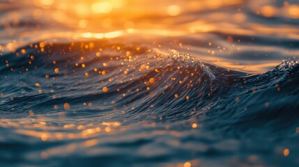 Poster - Golden Abstract Waves with Bokeh Effect and Soft Reflections on Water Surface
